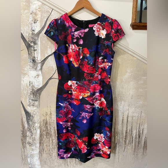 Betsy Johnson•Vibrant Floral•Midi Purple Dress•Size 10 - Picture 3 of 12